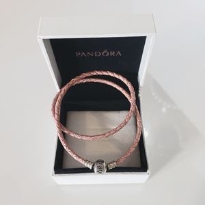Pandora Ale .925 Silver Clasp Choker Leather Braided Blush Pink Boho Chic
